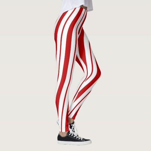 Rood & Wit Candy Cane Stripes Feestelijke Kerstmis Leggings (Rechts)