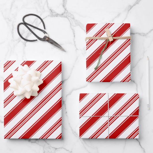 Rood & Wit Candy Cane Stripes (op grote schaal) Inpakpapier Vel (Voorkant)