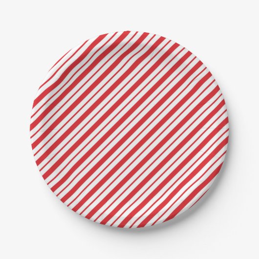 Rood Wit Candycane Stripes Vakantie Kerstmis Papieren Bordje (Voorkant)