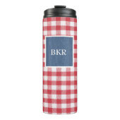 Rood & wit Check Blue Denim Name Lijst 12oz Thermosbeker (Voorkant)