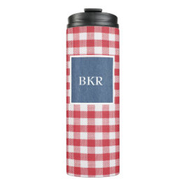 Rood & wit Check Blue Denim Name Lijst 12oz Thermosbeker