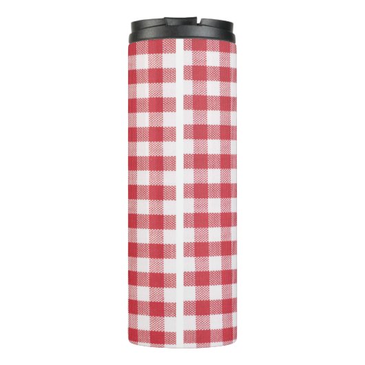 Rood & wit Check Blue Denim Name Lijst 12oz Thermosbeker (Achterkant)