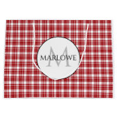Rood wit cheques geplakt monogram groot cadeauzakje (Voorkant)