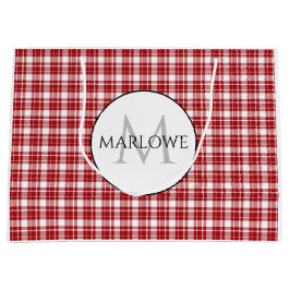 Rood wit cheques geplakt monogram groot cadeauzakje
