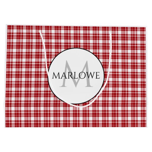 Rood wit cheques geplakt monogram groot cadeauzakje (Achterkant)