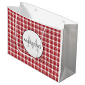Rood wit cheques geplakt monogram groot cadeauzakje (Voorkant Gekanteld)