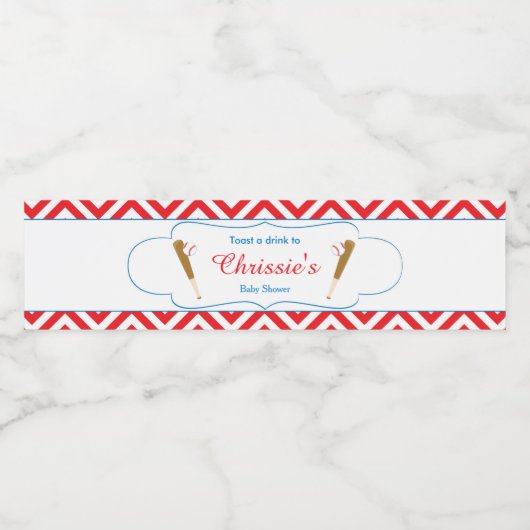 Rood & Wit Chevron Baseball Baby Waterfles Etiket (Enkel label)