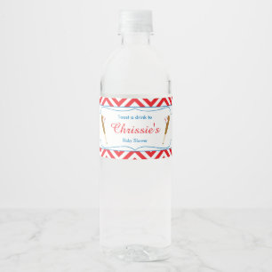 Rood & Wit Chevron Baseball Baby Waterfles Etiket