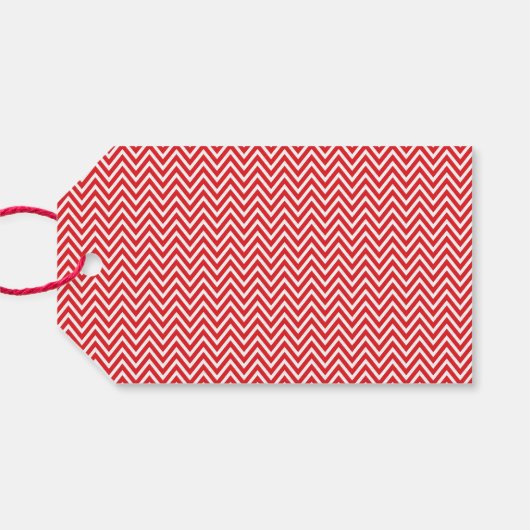 Rood & Wit Chevron Gepersonaliseerde Kerstmisfoto Cadeaulabel (Achterkant Horizontaal)