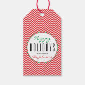 Rood & Wit Chevron Gepersonaliseerde Kerstmisfoto Cadeaulabel (Voorkant)