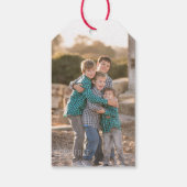 Rood & Wit Chevron Gepersonaliseerde Kerstmisfoto Cadeaulabel (Achterkant)