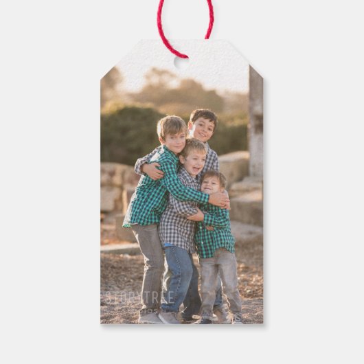 Rood & Wit Chevron Gepersonaliseerde Kerstmisfoto Cadeaulabel (Achterkant)