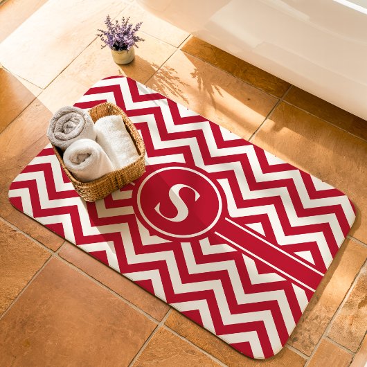 Rood Wit Chevron Monogram Badmat