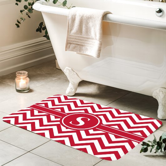 Rood Wit Chevron Monogram Badmat