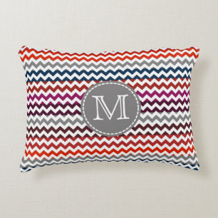 Rood wit Chevron Zigzag Monogram Accent Kussen