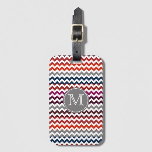 Rood wit Chevron Zigzag Monogram Bagagelabel (Voorkant (verticaal))