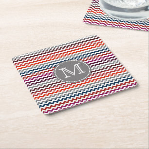 Rood wit Chevron Zigzag Monogram Kartonnen Onderzetters