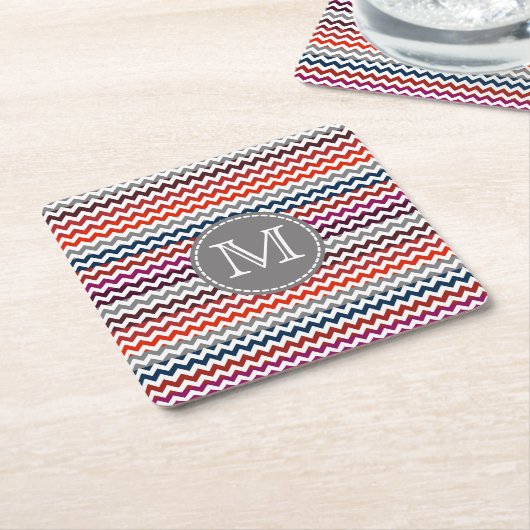 Rood wit Chevron Zigzag Monogram Kartonnen Onderzetters (Schuin)