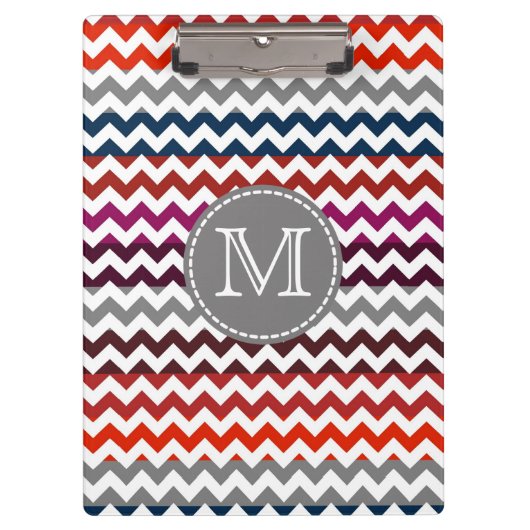 Rood wit Chevron Zigzag Monogram Klembord (Voorkant)