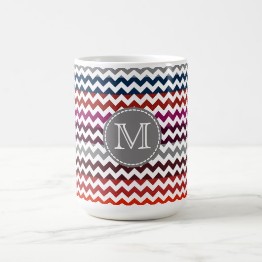 Rood wit Chevron Zigzag Monogram Koffiemok (Center)