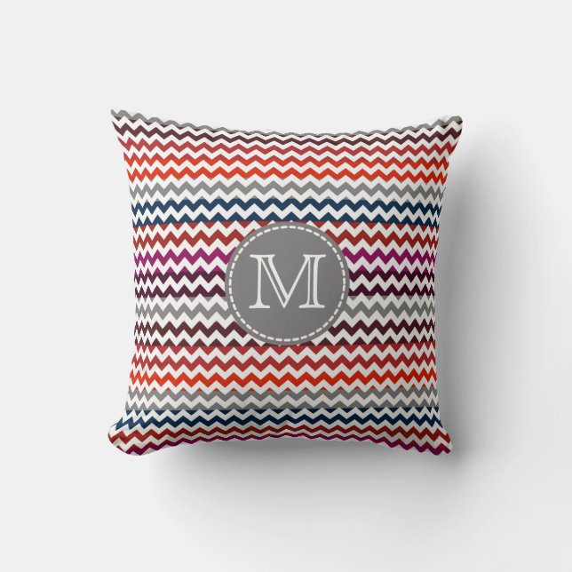 Rood wit Chevron Zigzag Monogram Kussen (Voorkant)
