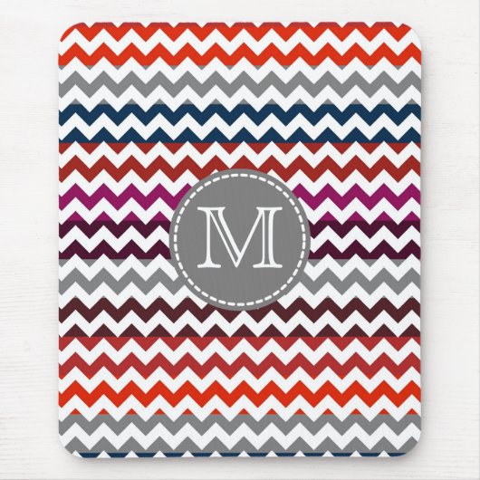 Rood wit Chevron Zigzag Monogram Muismat (Voorkant)