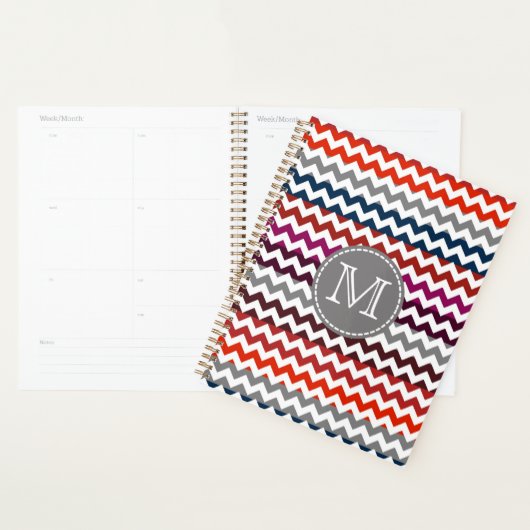 Rood wit Chevron Zigzag Monogram Planner (Display)