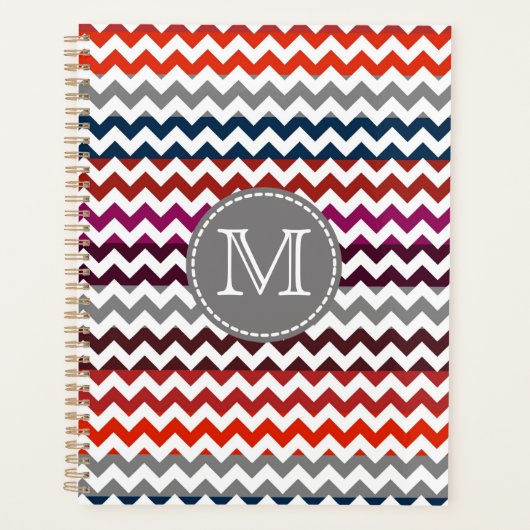 Rood wit Chevron Zigzag Monogram Planner (Voorkant)