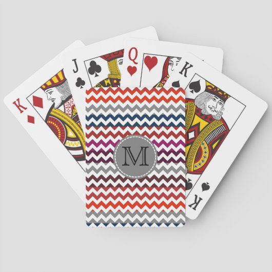 Rood wit Chevron Zigzag Monogram Pokerkaarten (Achterkant)