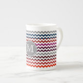 Rood wit Chevron Zigzag Monogram Porselein Kop (Voorkant rechts)