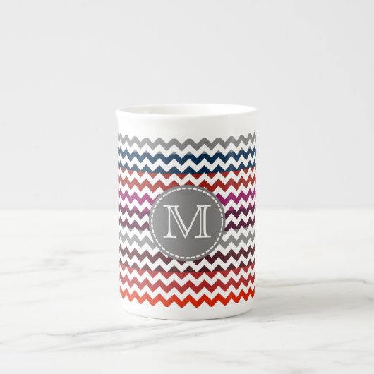 Rood wit Chevron Zigzag Monogram Porselein Kop (Voorkant)