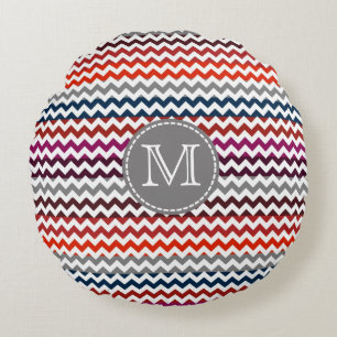 Rood wit Chevron Zigzag Monogram Rond Kussen