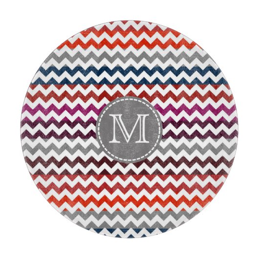 Rood wit Chevron Zigzag Monogram Snijplank (Voorkant)