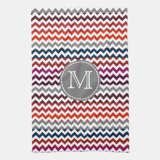 Rood wit Chevron Zigzag Monogram Theedoek (Verticaal)