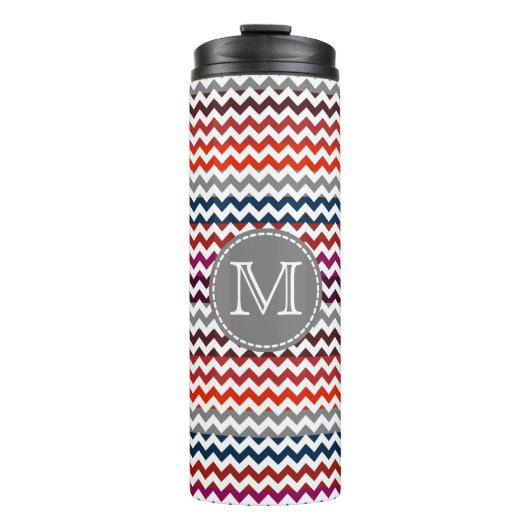 Rood wit Chevron Zigzag Monogram Thermosbeker (Voorkant)