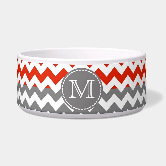 Rood wit Chevron Zigzag Monogram Voerbakje (Voorkant)