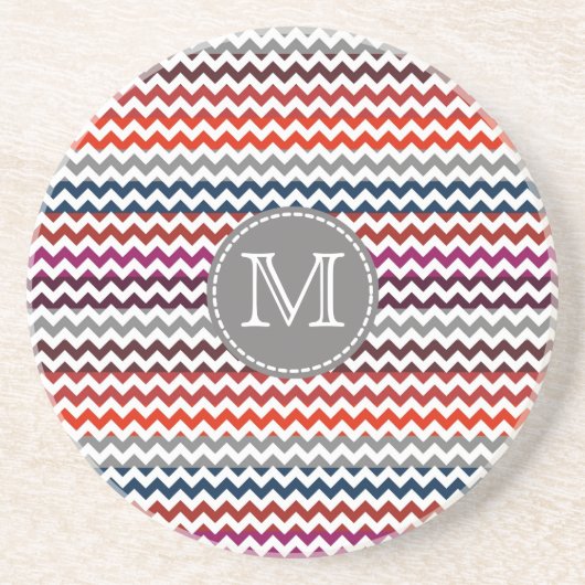 Rood wit Chevron Zigzag Monogram Zandsteen Onderzetter (Voorkant)