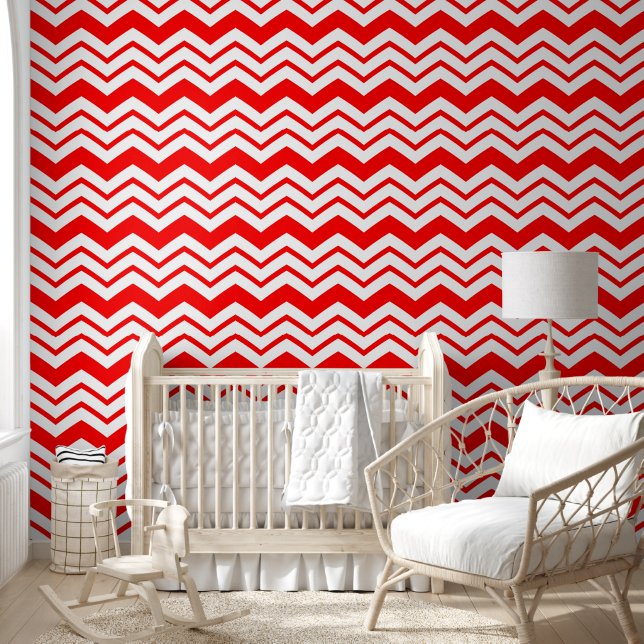 Rood Wit Chevron Zigzag Patroon Ontwerp  Behang (Kinderen)