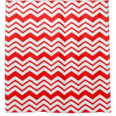 Rood Wit Chevron Zigzag Patroon Ontwerp Douchegordijn (Voorkant)