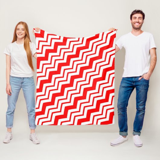 Rood Wit Chevron Zigzag Patroon Ontwerp Fleece Deken (In situ)