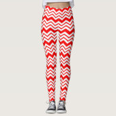 Rood Wit Chevron Zigzag Patroon Ontwerp  Leggings (Voorkant)