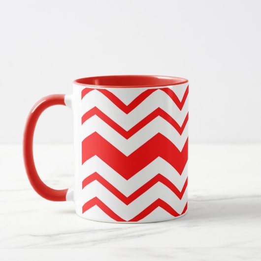Rood Wit Chevron Zigzag Patroon Ontwerp Mok (Links)