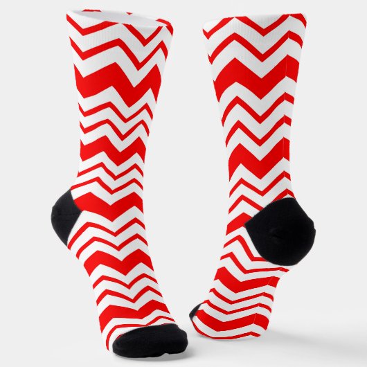 Rood Wit Chevron Zigzag Patroon Ontwerp Sokken (Gebogen)
