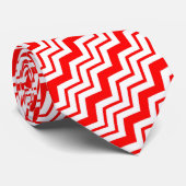 Rood Wit Chevron Zigzag Patroon Ontwerp  Stropdas (Opgerold)