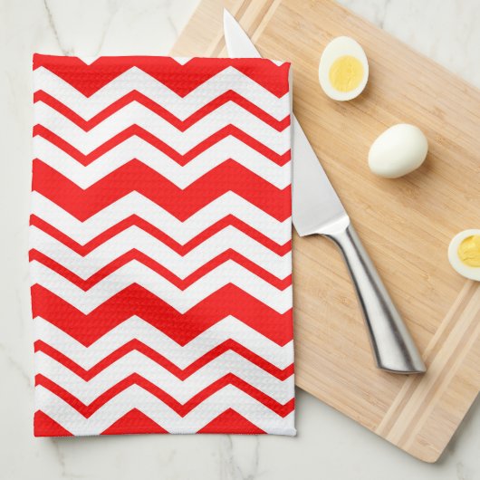 Rood Wit Chevron Zigzag Patroon Ontwerp  Theedoek (Quarter Fold)