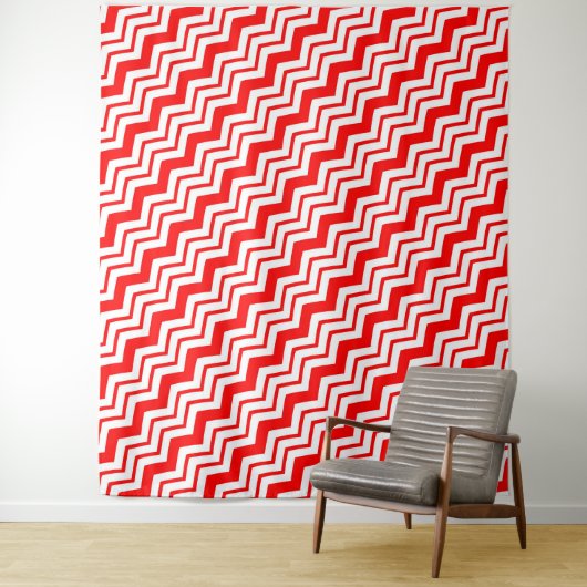 Rood Wit Chevron Zigzag Patroon Ontwerp Wandkleed (In situ)