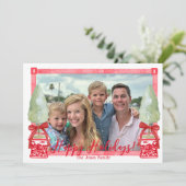 Rood & Wit Chinoiserie Topiary Feestdagenkaart (Staand voorkant)