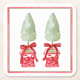Rood & Wit Chinoiserie Topiary Kartonnen Onderzetters