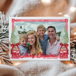 Rood & Wit Chinoiserie Topiary Kerstfoto Feestdagenkaart