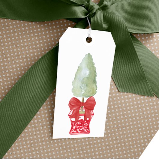 Rood & Wit Chinoiserie Topiary Kerstmis Cadeaulabel